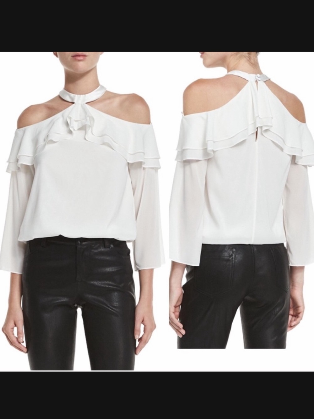 Alice + Olivia Off-Shoulder Ruffle Silk Blouse Size M